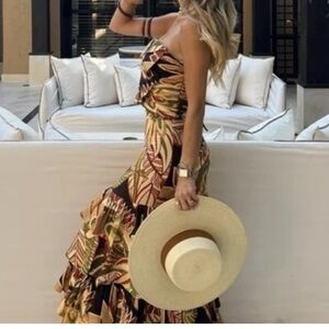 Zara Leaf Print Tiered Midi Skirt